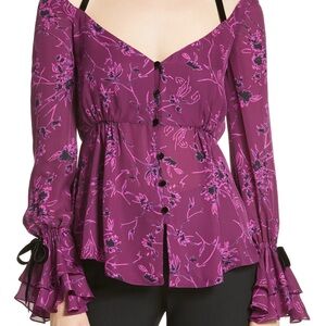 NWT Cinq à Sept mabel Floral Blouse with Black Accents silk top